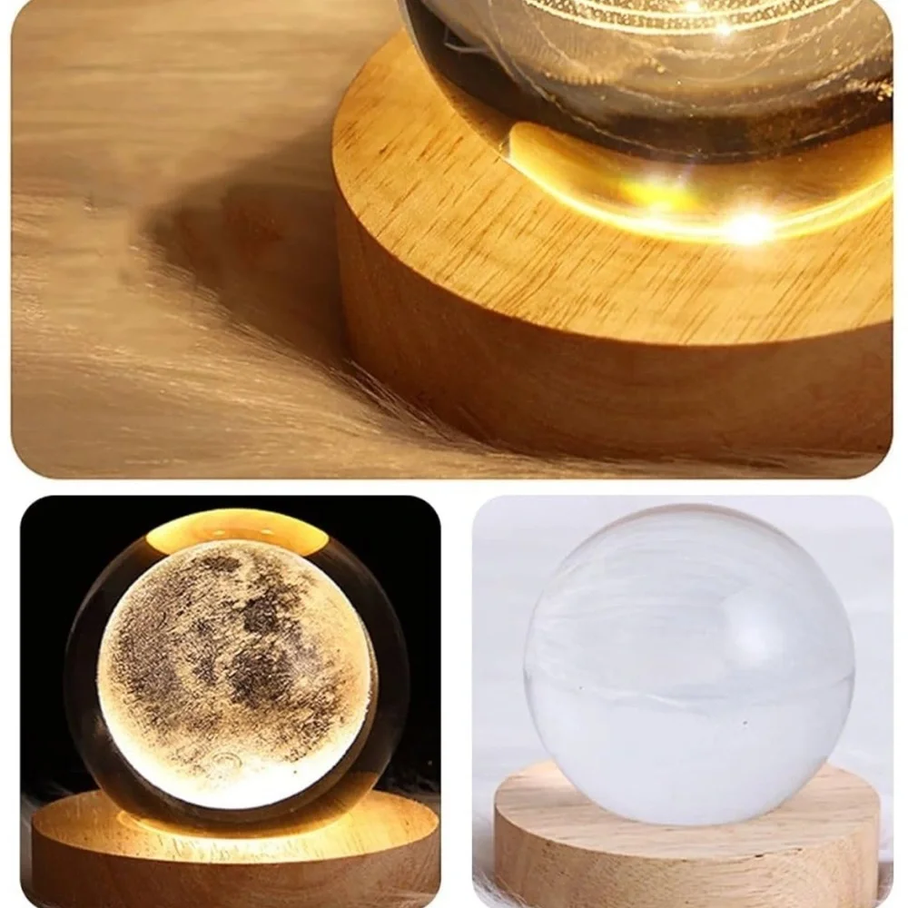 New USB 3D Night LED Light Galaxy Crystal Ball Table Lamp Wooden Stand Bedside